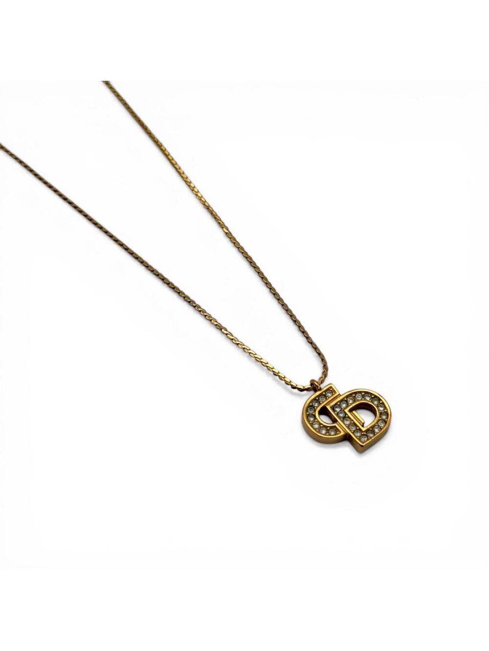 Christian Dior Gold Tone Crystal CD Logo Necklace